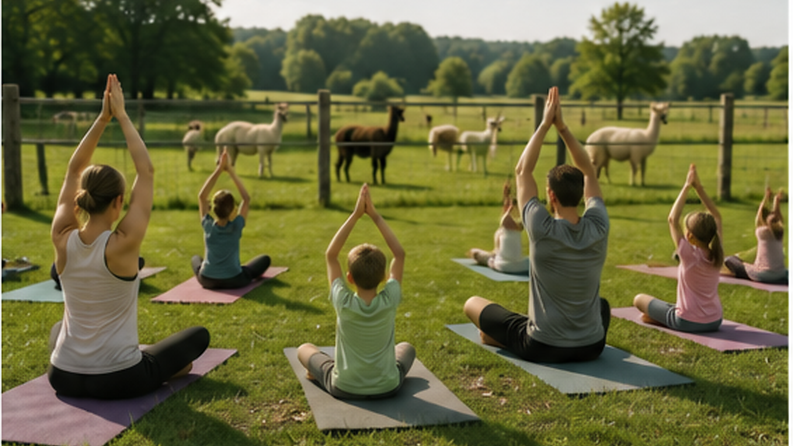 Familienyoga bei Alpakas