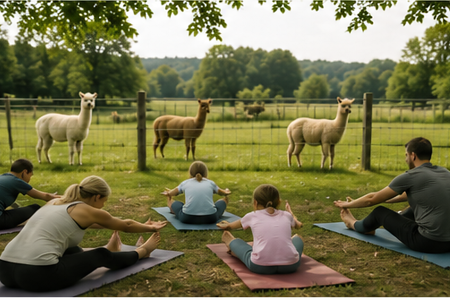 Familienyoga bei Alpakas