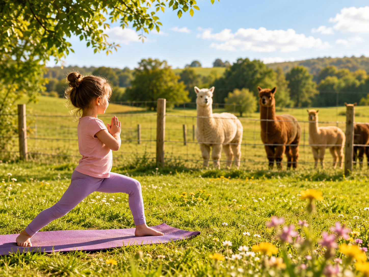 Kinderyoga bei Alpakas