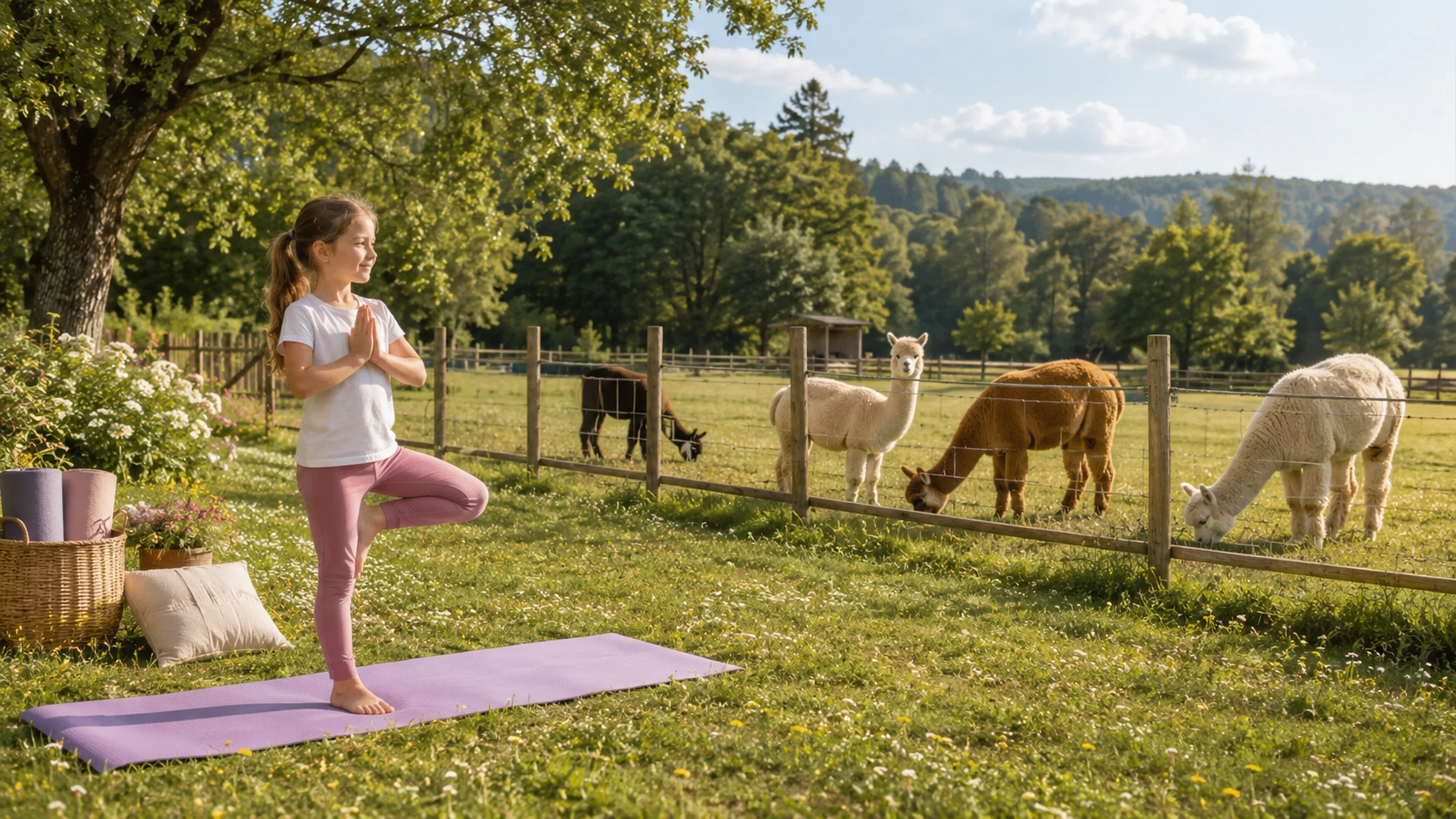 Kinderyoga bei Alpakas